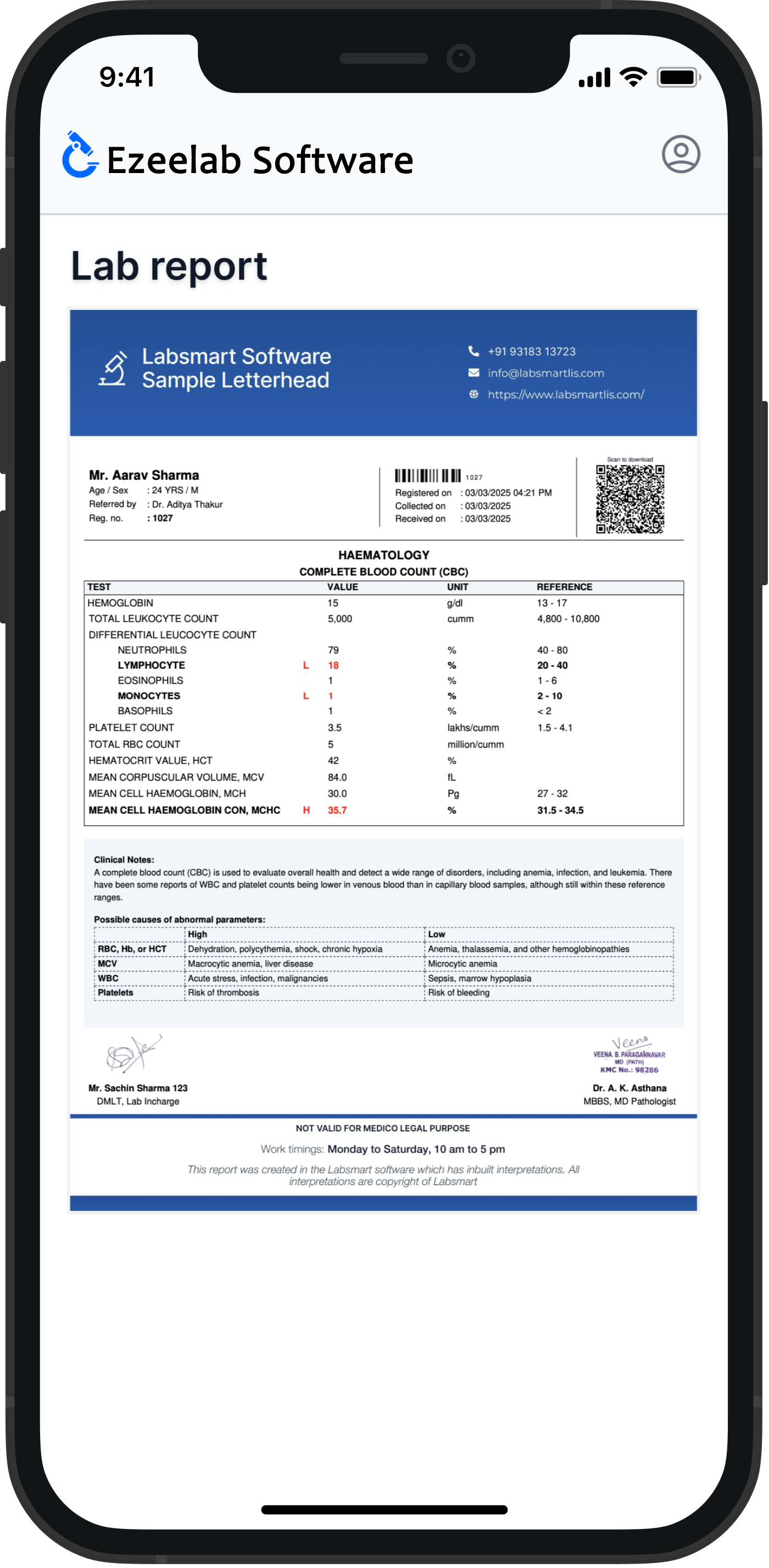 pathology lab software report format