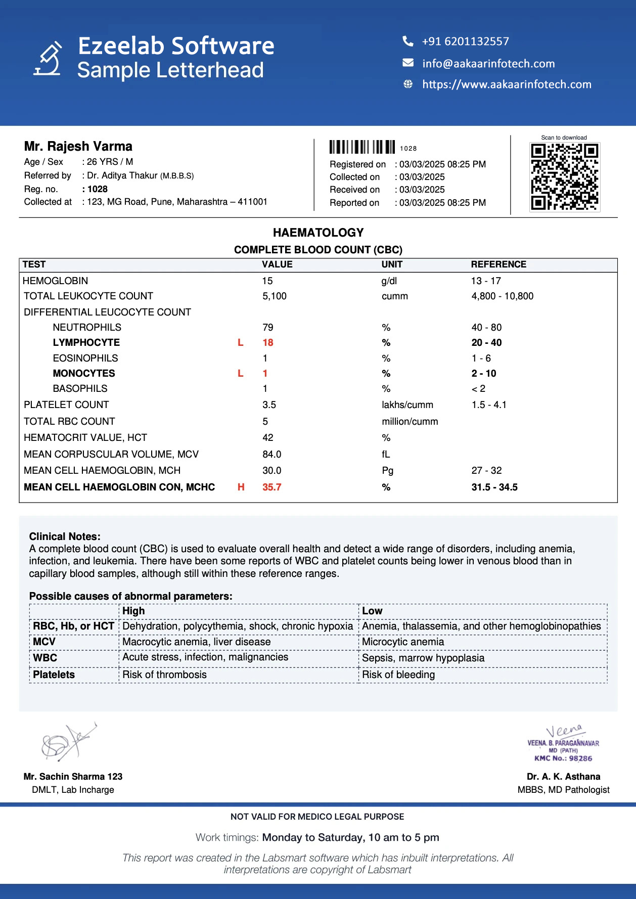 pathology lab software report format
